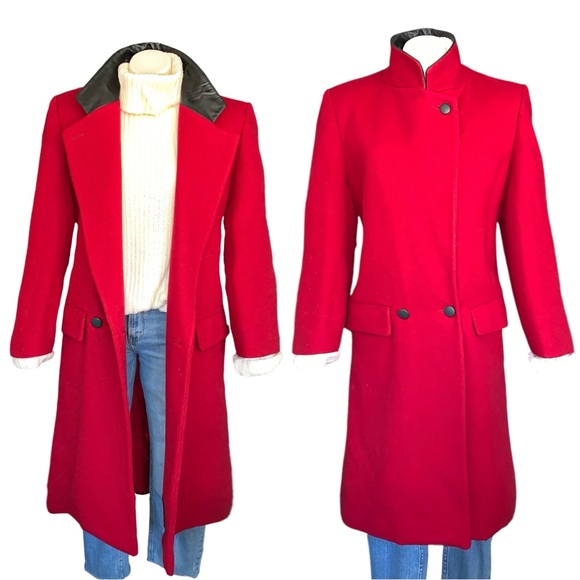 v i n t a g e :: Vibrant Double Breasted Long Wool Leather Coat - Picture 4 of 16